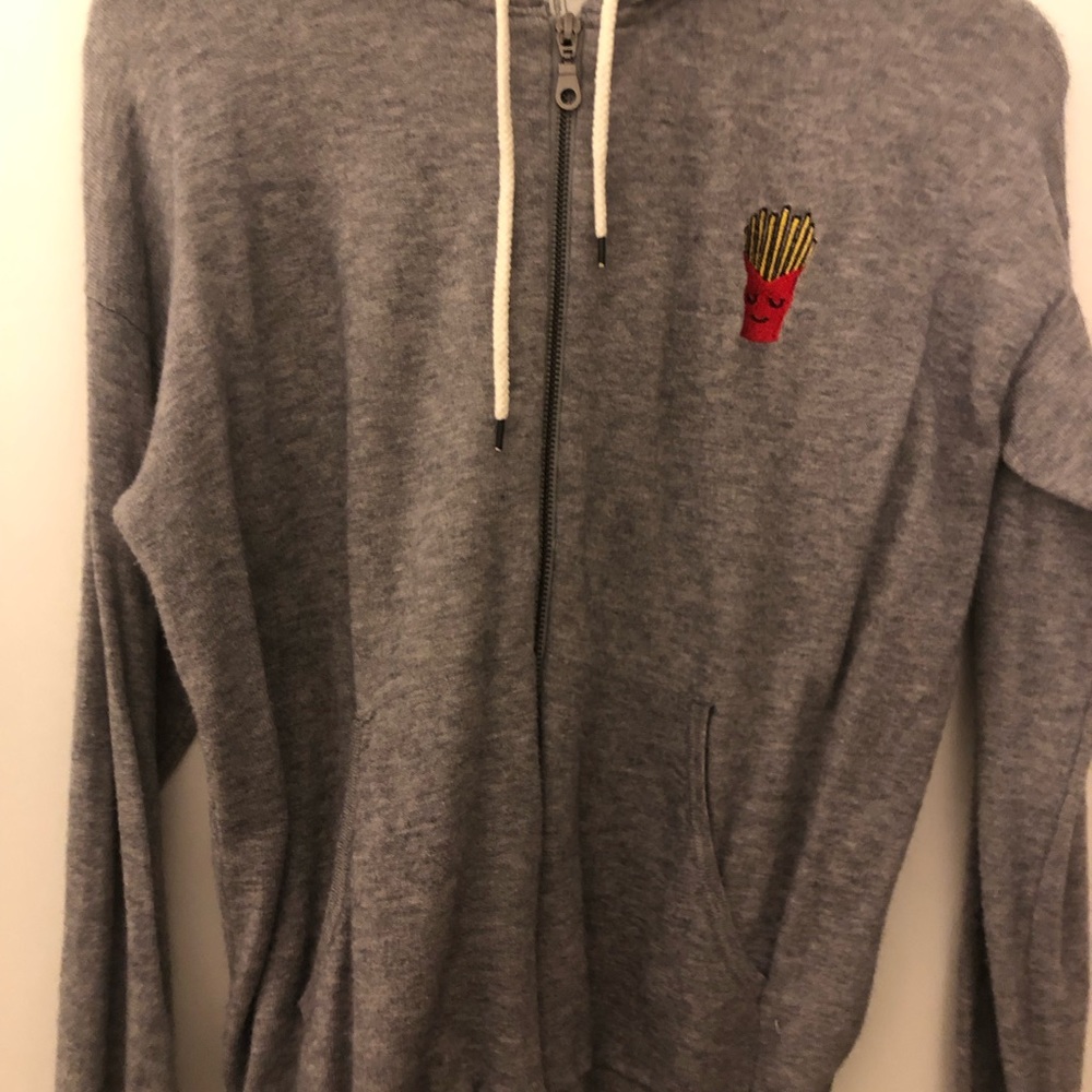 Grey Zip Up Hoodie with Fries decal